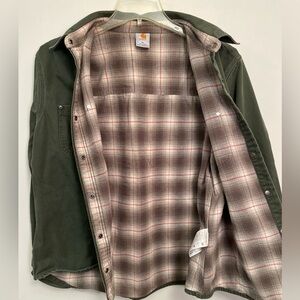 Carhartt Canvas Shirt Jacket Womens Extra Large Green Moss Flannel Lined